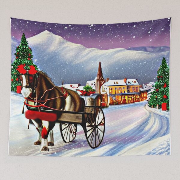 Item preview, Christmas Scene - Horse Drawn Carriage in Snowy Quaint Christmas Town  designed and sold by MugsAndDuds.