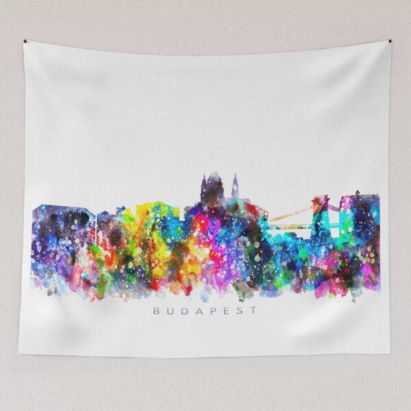 Aperçu de l'œuvre Budapest, Hungary Skyline Watercolor Painting créée et vendue par InkistPrints.
