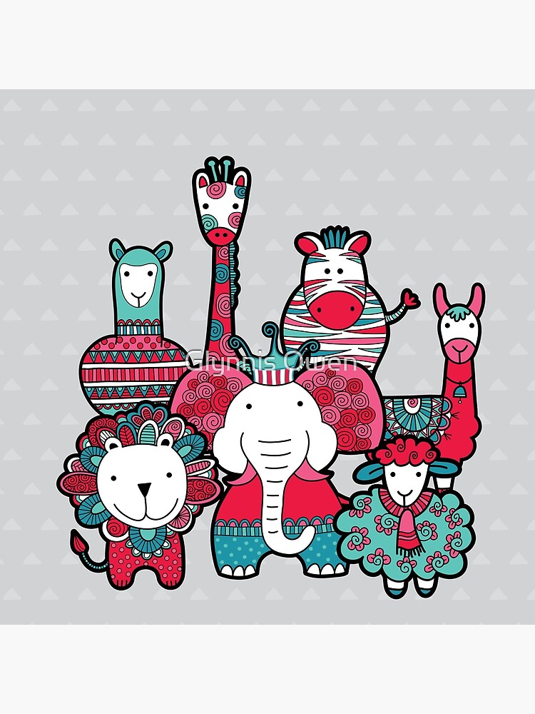 Doodle Animal Friends Pink & Grey by goggo101