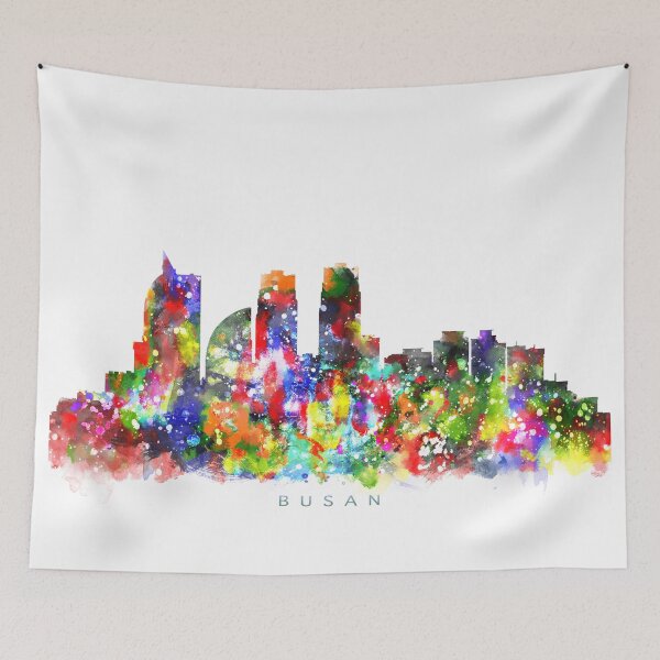 Item preview, Busan, South Korea Skyline Watercolor Painting designed and sold by InkistPrints.