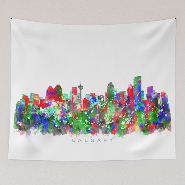 Item preview, Calgary, Canada Skyline Watercolor Painting designed and sold by InkistPrints.