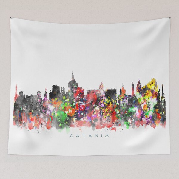 Aperçu de l'œuvre Catania, Italy Skyline Watercolor Painting créée et vendue par InkistPrints.