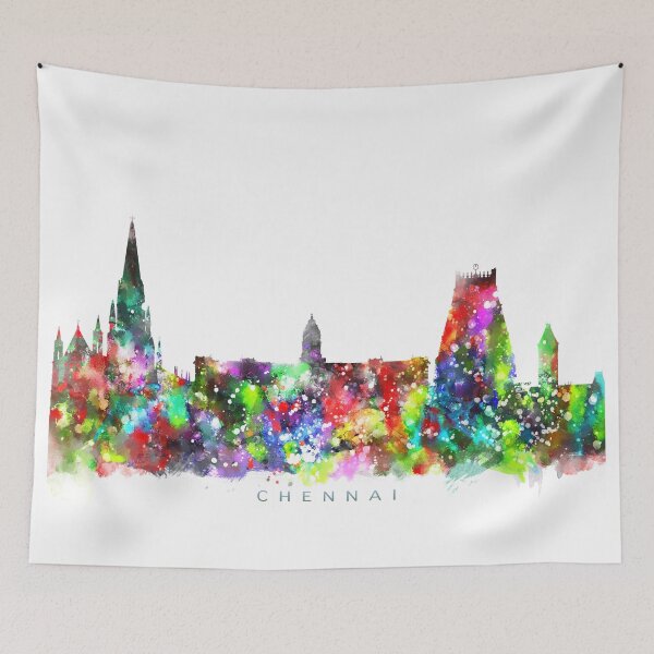 Item preview, Chennai, India Skyline Watercolor Painting designed and sold by InkistPrints.