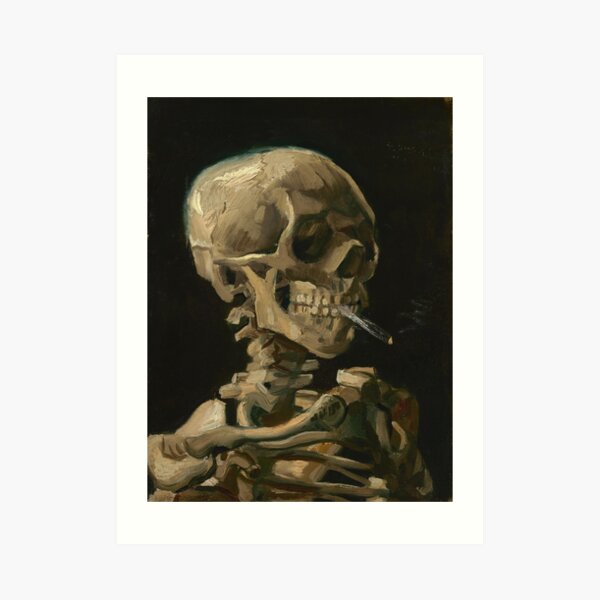 Skull of a Skeleton with Burning Cigarette Art Print
