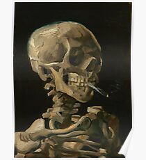 Schädel eines Skeletts mit brennender Zigarette Poster