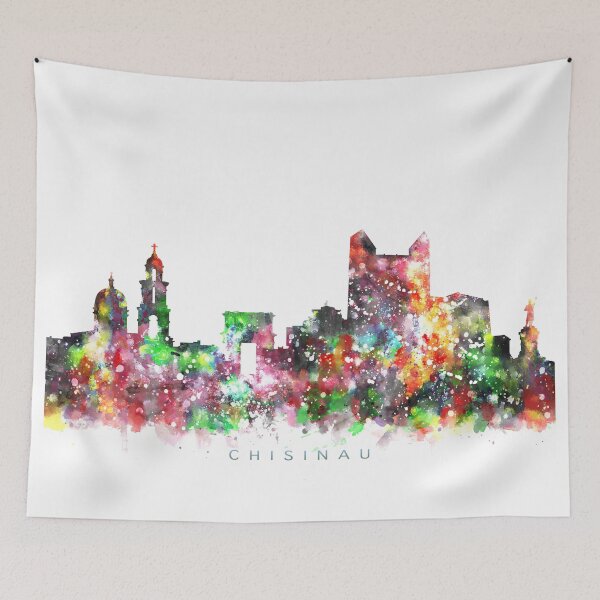 Item preview, Chisinau, Moldova Skyline Watercolor Painting designed and sold by InkistPrints.