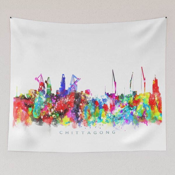 Item preview, Chittagong, Bangladesh Skyline Watercolor Painting designed and sold by InkistPrints.