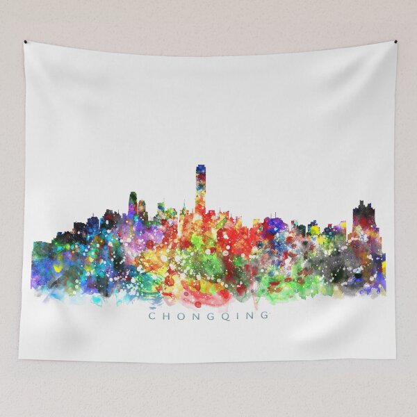 Item preview, Chongqing, China Skyline Watercolor Painting designed and sold by InkistPrints.