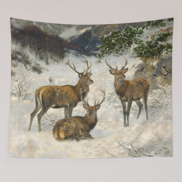 Item preview, A Deer Herd in Winter | Josef Schmitzberger | 1930 Nature Art designed and sold by CJET.