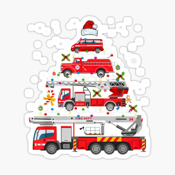 “Firefighter Fire Truck Christmas Tree Lights Santa Fireman” Sticker