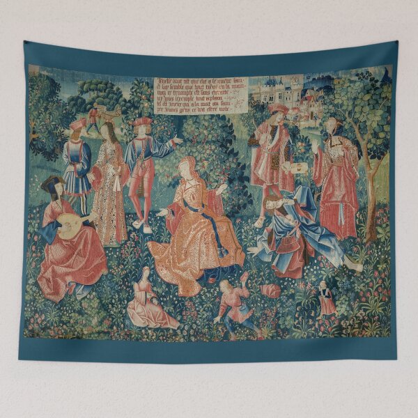 Item preview, Young People in Castle Garden French Medieval Tapestry designed and sold by VintageArchive.