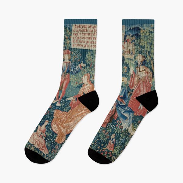 Item preview, Young People in Castle Garden French Medieval Tapestry designed and sold by VintageArchive.