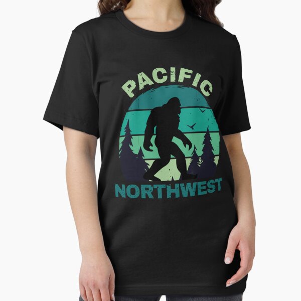 Aperçu de l'œuvre Coucher de soleil rétro Bigfoot du nord-ouest du Pacifique créée et vendue par CreatorsAll.