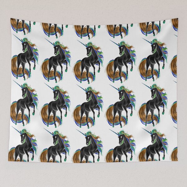 Item preview, BLACK PRANCING COLORFUL MANED UNICORN designed and sold by sailorsam1805.