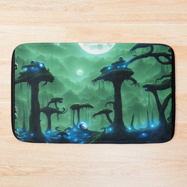 Item preview, Moonlit alien planet landscape with strange trees and spooky lights designed and sold by BrachiaST.
