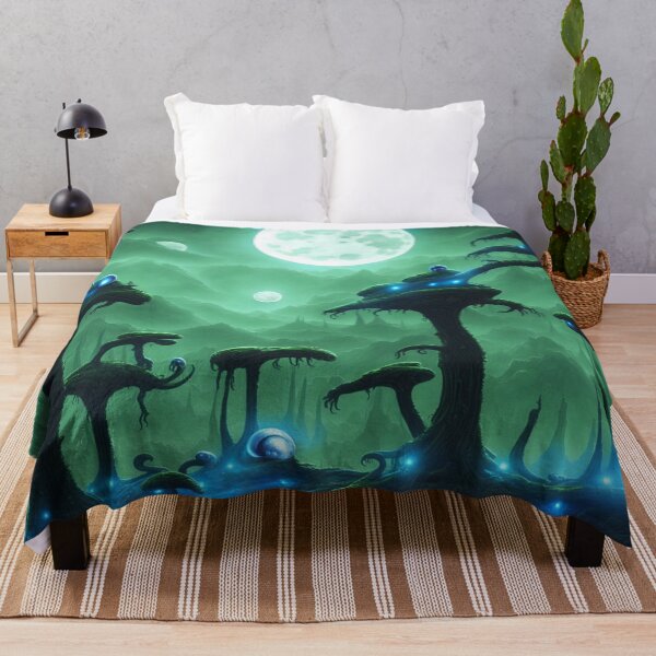 Item preview, Moonlit alien planet landscape with strange trees and spooky lights designed and sold by BrachiaST.