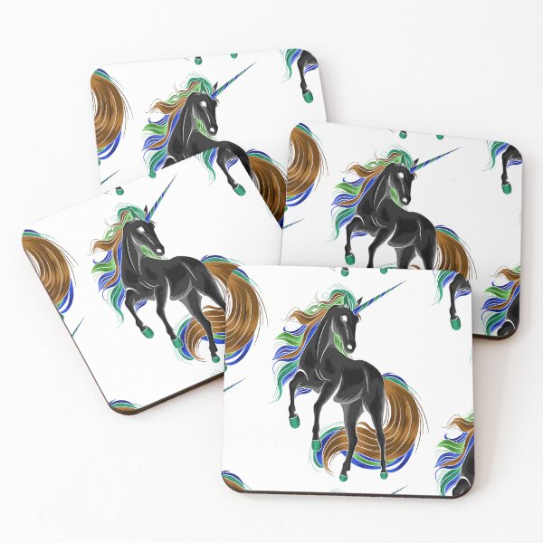 Item preview, CUTE BLACK PRANCING COLORFUL MANED UNICORN designed and sold by sailorsam1805.