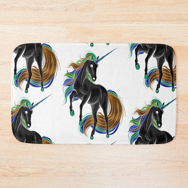 Item preview, CUTE BLACK PRANCING COLORFUL MANED UNICORN designed and sold by sailorsam1805.
