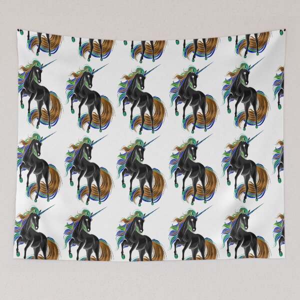 Item preview, CUTE BLACK PRANCING COLORFUL MANED UNICORN designed and sold by sailorsam1805.