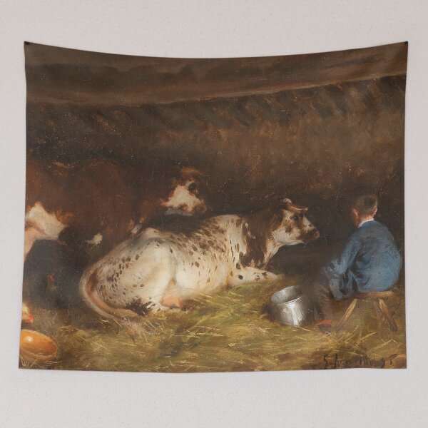 Artikelvorschau, In einem Stall | Gabriel Amoretti | 1891 Kuh Art.-Nr entworfen und verkauft von CJET.