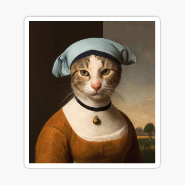 Cat with a Pearl Earring Sticker