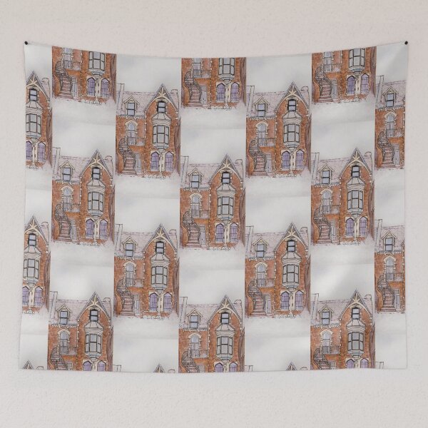 Item preview, Snowy Victorian House Hand painted with watercolor, old architecture designed and sold by Chantellearts.