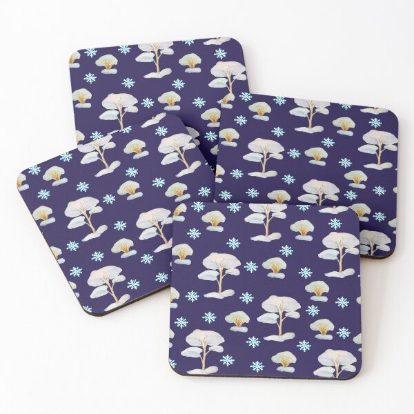 Item preview, Watercolor Trees and bushes in the snow Snowflakes and tree seamless patern dark blue background patern Christmas patern Cute patern  designed and sold by Sunflower-7.