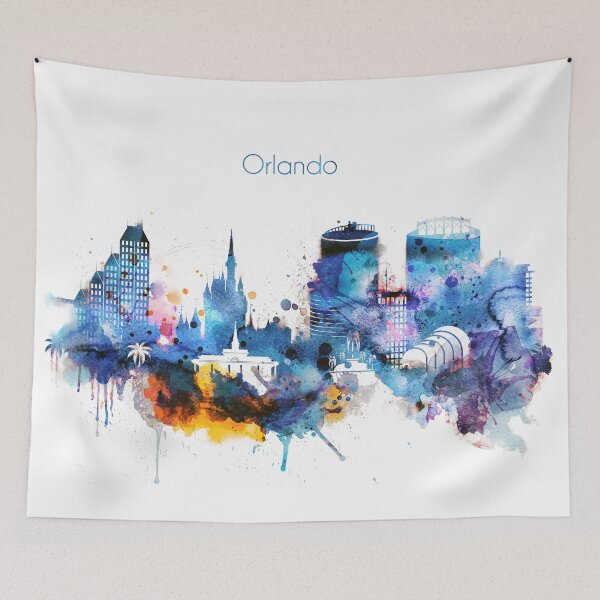 Item preview, Orlando Florida Blue Watercolor Skyline Silhouette designed and sold by IvonDesign.