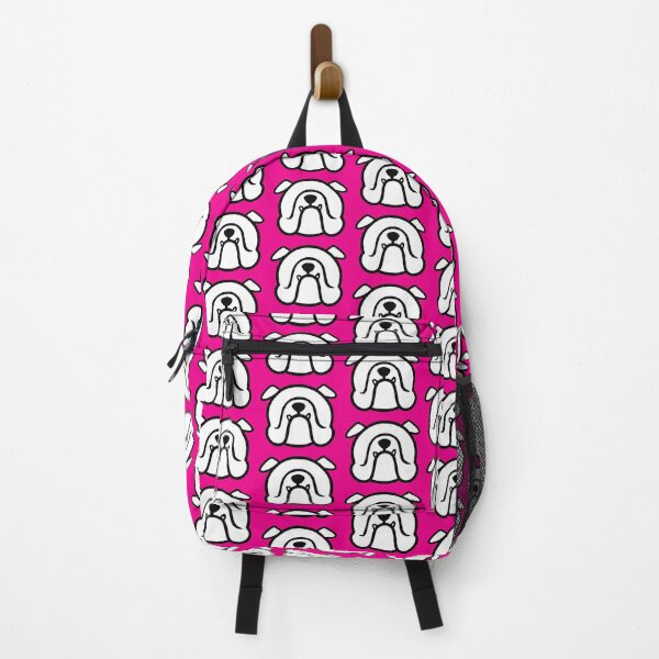Item preview, Bully dog face silhouette - English Bulldog breed bias - white Bulldog on bright pink designed and sold by smooshfaceutd.