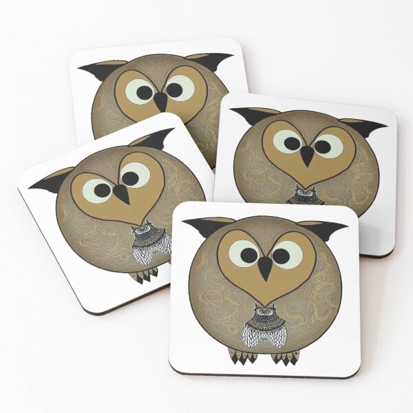 Item preview, A cartoonish round great horned owl with Sumerian ornaments I designed and sold by BrachiaST.