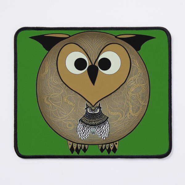 Item preview, A cartoonish round great horned owl with Sumerian ornaments I designed and sold by BrachiaST.