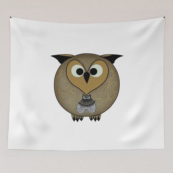 Item preview, A cartoonish round great horned owl with Sumerian ornaments I designed and sold by BrachiaST.