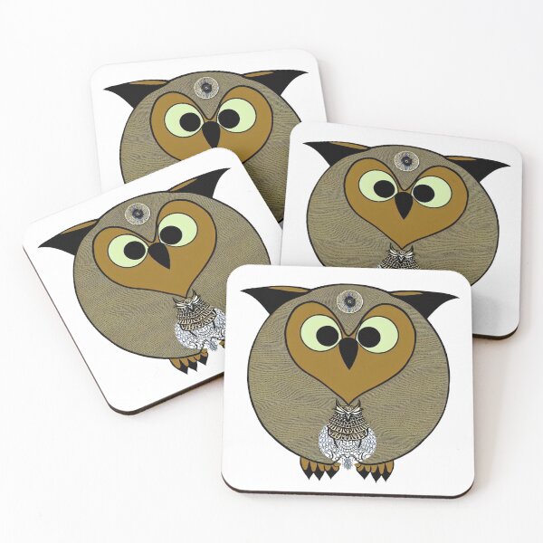 Item preview, A cartoonish round great horned owl with Sumerian ornaments II designed and sold by BrachiaST.