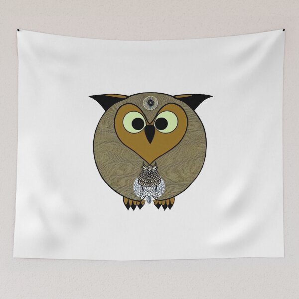 Item preview, A cartoonish round great horned owl with Sumerian ornaments II designed and sold by BrachiaST.