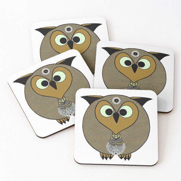 Item preview, A cartoonish round great horned owl with Sumerian ornaments III designed and sold by BrachiaST.