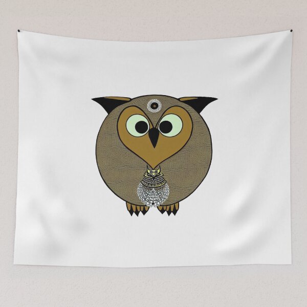Item preview, A cartoonish round great horned owl with Sumerian ornaments III designed and sold by BrachiaST.