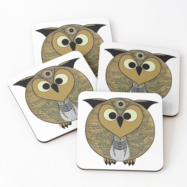 Item preview, A cartoonish round great horned owl with Sumerian ornaments IV designed and sold by BrachiaST.