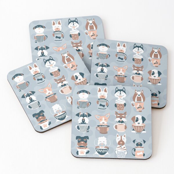 Item preview, Doggie Coffee and Tea Time 1 // blue grey background designed and sold by SelmaCardoso.