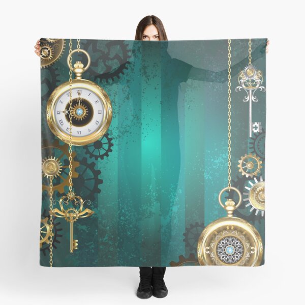 Jewelry Watch on a Green Background ( Steampunk ) Scarf