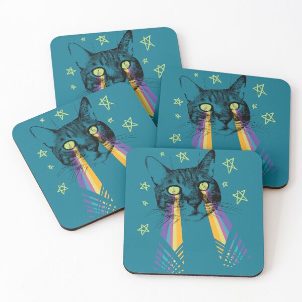 Item preview, Eyes Laser Cat, blue background designed and sold by courbebleue.
