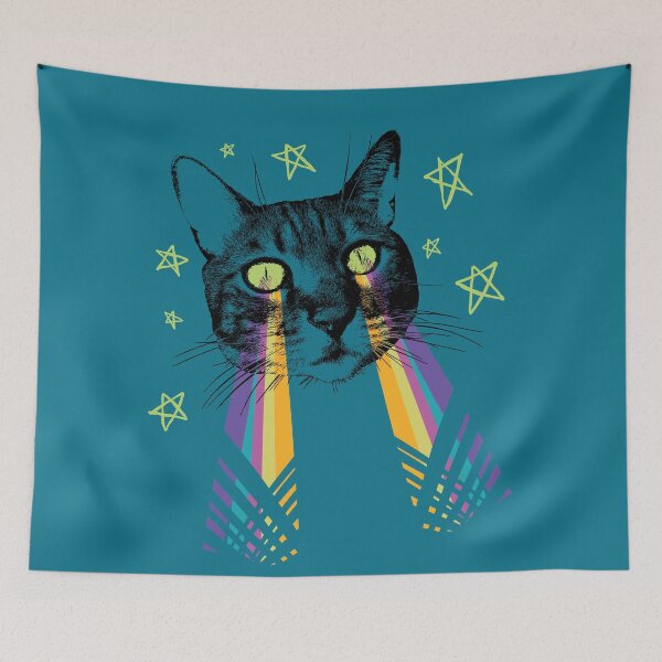 Item preview, Eyes Laser Cat, blue background designed and sold by courbebleue.