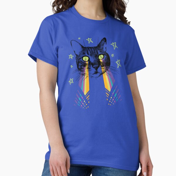 Vista previa del artículo con la obra «Gato láser en los ojos, fondo azul.», diseñado y vendido por courbebleue.