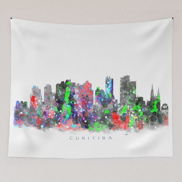 Item preview, Curitiba, Brazil Skyline Watercolor Painting designed and sold by InkistPrints.