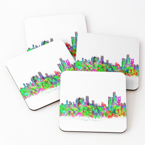 Aperçu de l'œuvre Detroit, Michigan Skyline Watercolor Painting créée et vendue par InkistPrints.