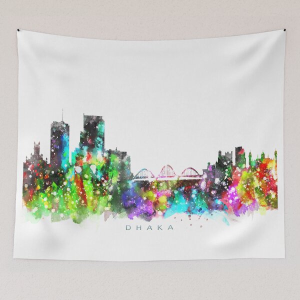 Item preview, Dhaka, Bangladesh Skyline Watercolor Painting designed and sold by InkistPrints.