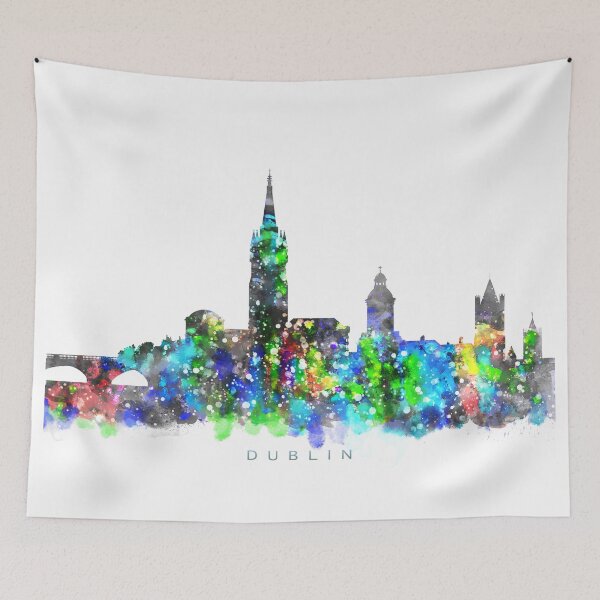 Item preview, Dublin, Ireland Skyline Watercolor Painting designed and sold by InkistPrints.
