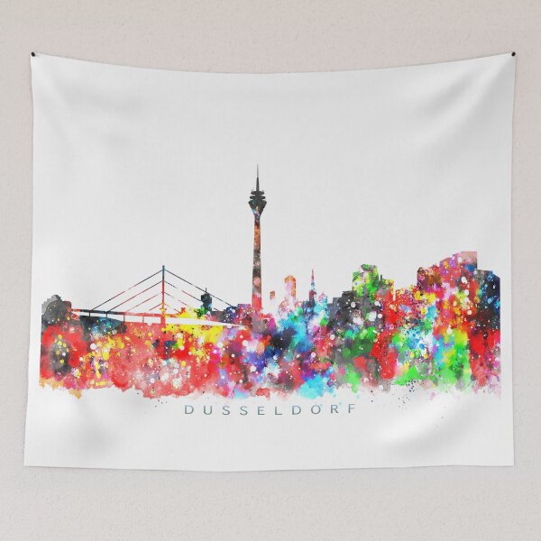 Item preview, Dusseldorf, Germany Skyline Watercolor Painting designed and sold by InkistPrints.