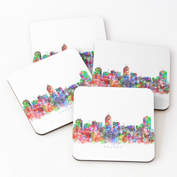 Aperçu de l'œuvre Fresno, California Skyline Watercolor Painting créée et vendue par InkistPrints.