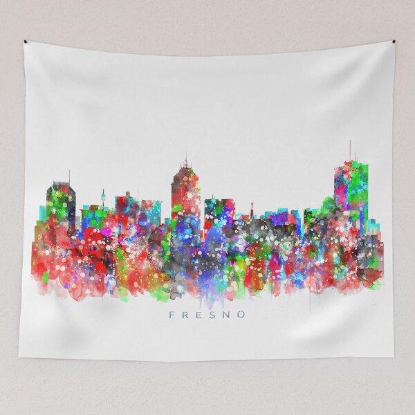 Item preview, Fresno, California Skyline Watercolor Painting designed and sold by InkistPrints.