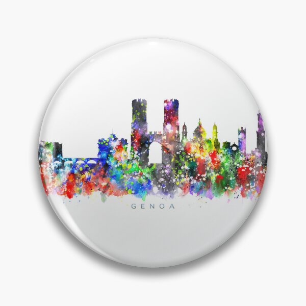 Artikelvorschau, Genoa, Italy Skyline Watercolor Painting entworfen und verkauft von InkistPrints.